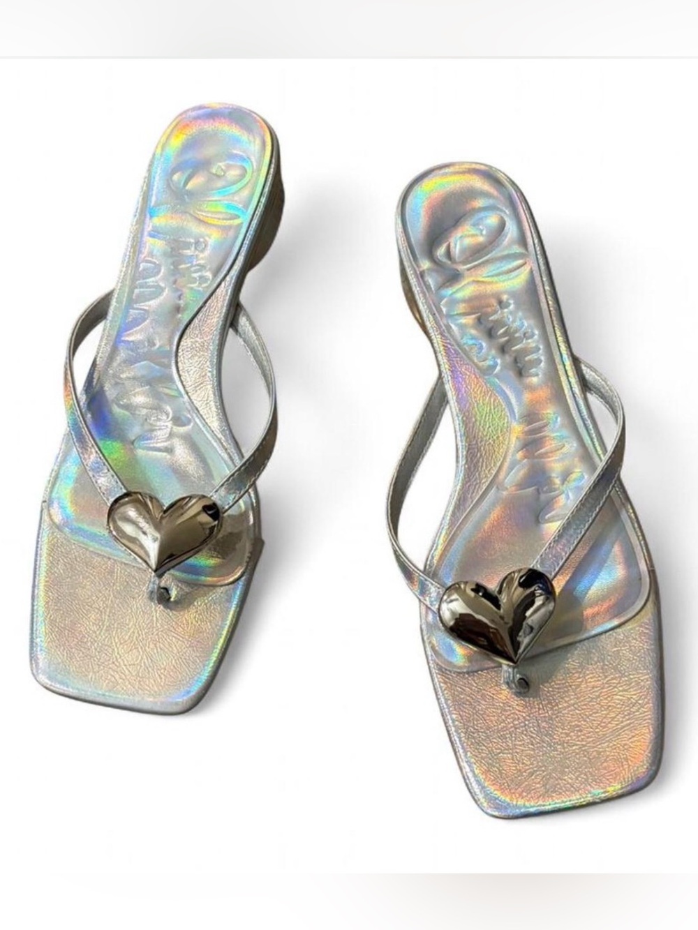 Olivia Miller Holographic Silver Heart Thong Sandals - Women’s Sz 10